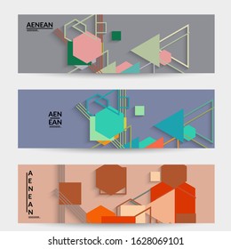 Abstract retro colored mid century background. Modern material design with overlapping geometric shapes. Realistic shadow of paper cut craft. Template with different levels of paper surfaces.