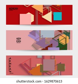 Abstract retro colored mid century background. Modern material design with overlapping geometric shapes. Realistic shadow of paper cut craft. Template with different levels of paper surfaces.