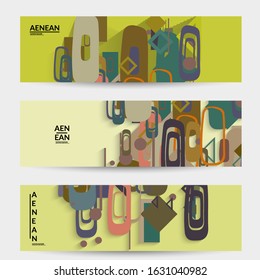 Abstract retro colored mid century background. Modern material design with overlapping geometric shapes. Realistic shadow of paper cut craft. Template with different levels of paper surfaces.
