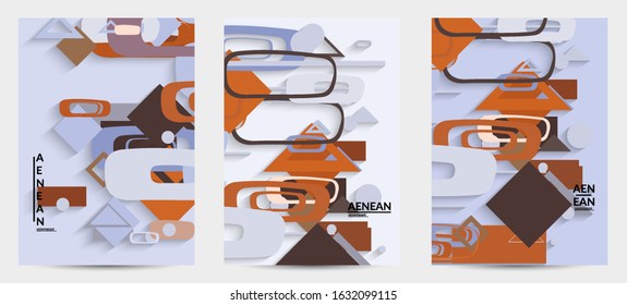 Abstract retro colored mid century background. Modern material design with overlapping geometric shapes. Realistic shadow of paper cut craft. Template with different levels of paper surfaces.