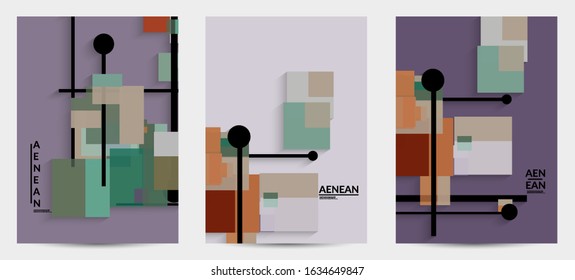 Abstract retro colored mid century background. Modern material design with overlapping geometric shapes. Realistic shadow of paper cut craft. Template with different levels of paper surfaces.