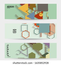 Abstract retro colored mid century background. Modern material design with overlapping geometric shapes. Realistic shadow of paper cut craft. Template with different levels of paper surfaces.