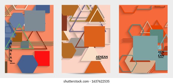 Abstract retro colored mid century background. Modern material design with overlapping geometric shapes. Realistic shadow of paper cut craft. Template with different levels of paper surfaces.