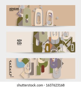 Abstract retro colored mid century background. Modern material design with overlapping geometric shapes. Realistic shadow of paper cut craft. Template with different levels of paper surfaces.