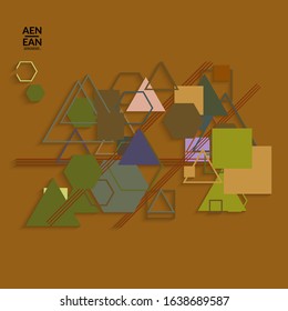 Abstract retro colored mid century background. Modern material design with overlapping geometric shapes. Realistic shadow of paper cut craft. Template with different levels of paper surfaces.