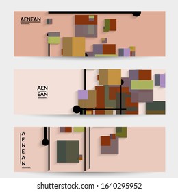 Abstract retro colored mid century background. Modern material design with overlapping geometric shapes. Realistic shadow of paper cut craft. Template with different levels of paper surfaces.