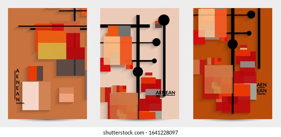 Abstract retro colored mid century background. Modern material design with overlapping geometric shapes. Realistic shadow of paper cut craft. Template with different levels of paper surfaces.
