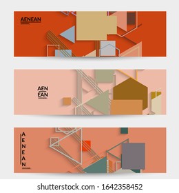 Abstract retro colored mid century background. Modern material design with overlapping geometric shapes. Realistic shadow of paper cut craft. Template with different levels of paper surfaces.