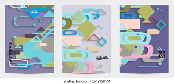 Antecedentes abstractos de color retro a mediados del siglo. Diseño de material moderno con formas geométricas superpuestas. Sombra realista del arte de cortar papel. Plantilla con diferentes niveles de superficies de papel.