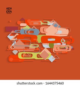 Antecedentes abstractos de color retro a mediados del siglo. Diseño de material moderno con formas geométricas superpuestas. Sombra realista del arte de cortar papel. Plantilla con diferentes niveles de superficies de papel.