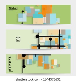 Abstrakter, Retro-farbener Hintergrund Mitte des Jahrhunderts. Modernes Materialdesign mit überlappenden geometrischen Formen. Realistischer Schatten von Papierschnitzerei. Vorlage mit unterschiedlichen Ebenen von Papierflächen.