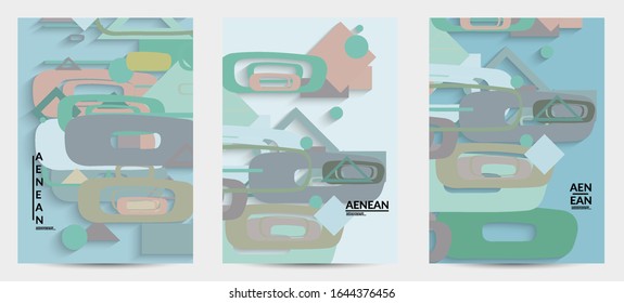 Abstract retro colored mid century background. Modern material design with overlapping geometric shapes. Realistic shadow of paper cut craft. Template with different levels of paper surfaces.