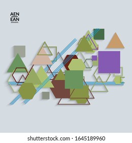 Antecedentes abstractos de color retro a mediados del siglo. Diseño de material moderno con formas geométricas superpuestas. Sombra realista del arte de cortar papel. Plantilla con diferentes niveles de superficies de papel.
