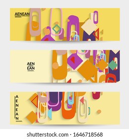 Antecedentes abstractos de color retro a mediados del siglo. Diseño de material moderno con formas geométricas superpuestas. Sombra realista del arte de cortar papel. Plantilla con diferentes niveles de superficies de papel.