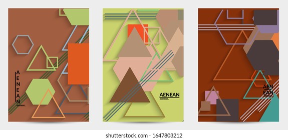 Abstract retro colored mid century background. Modern material design with overlapping geometric shapes. Realistic shadow of paper cut craft. Template with different levels of paper surfaces.