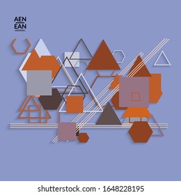 Antecedentes abstractos de color retro a mediados del siglo. Diseño de material moderno con formas geométricas superpuestas. Sombra realista del arte de cortar papel. Plantilla con diferentes niveles de superficies de papel.