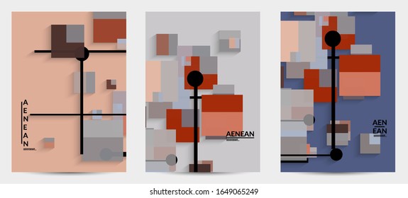 Abstrakter, Retro-farbener Hintergrund Mitte des Jahrhunderts. Modernes Materialdesign mit überlappenden geometrischen Formen. Realistischer Schatten von Papierschnitzerei. Vorlage mit unterschiedlichen Ebenen von Papierflächen.