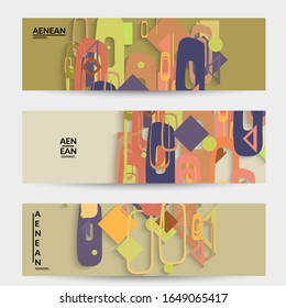 Abstract retro colored mid century background. Modern material design with overlapping geometric shapes. Realistic shadow of paper cut craft. Template with different levels of paper surfaces.