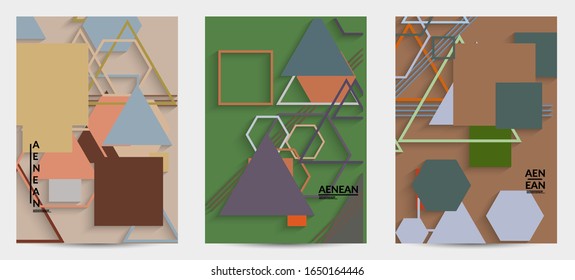 Abstract retro colored mid century background. Modern material design with overlapping geometric shapes. Realistic shadow of paper cut craft. Template with different levels of paper surfaces.