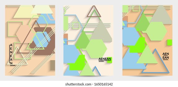 Abstract retro colored mid century background. Modern material design with overlapping geometric shapes. Realistic shadow of paper cut craft. Template with different levels of paper surfaces.