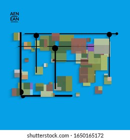 Antecedentes abstractos de color retro a mediados del siglo. Diseño de material moderno con formas geométricas superpuestas. Sombra realista del arte de cortar papel. Plantilla con diferentes niveles de superficies de papel.