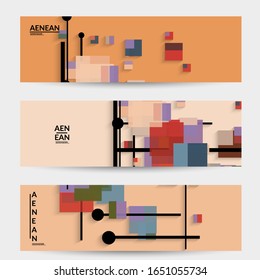 Abstract retro colored mid century background. Modern material design with overlapping geometric shapes. Realistic shadow of paper cut craft. Template with different levels of paper surfaces.