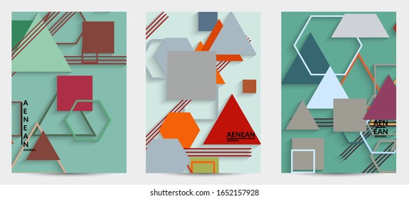 Antecedentes abstractos de color retro a mediados del siglo. Diseño de material moderno con formas geométricas superpuestas. Sombra realista del arte de cortar papel. Plantilla con diferentes niveles de superficies de papel.