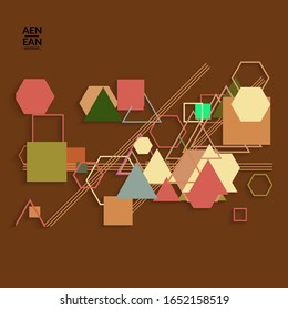 Abstrakter, Retro-farbener Hintergrund Mitte des Jahrhunderts. Modernes Materialdesign mit überlappenden geometrischen Formen. Realistischer Schatten von Papierschnitzerei. Vorlage mit unterschiedlichen Ebenen von Papierflächen.