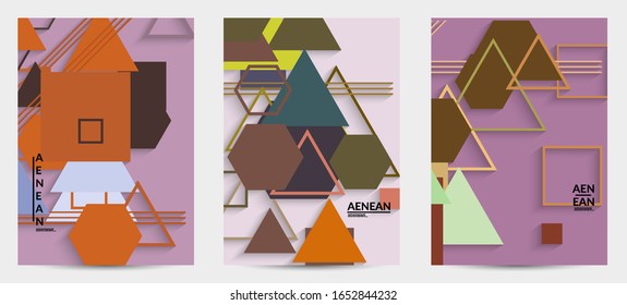 Abstract retro colored mid century background. Modern material design with overlapping geometric shapes. Realistic shadow of paper cut craft. Template with different levels of paper surfaces.