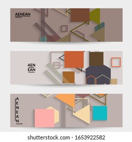 Abstract retro colored mid century background. Modern material design with overlapping geometric shapes. Realistic shadow of paper cut craft. Template with different levels of paper surfaces.