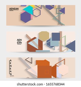 Abstrakter, Retro-farbener Hintergrund Mitte des Jahrhunderts. Modernes Materialdesign mit überlappenden geometrischen Formen. Realistischer Schatten von Papierschnitzerei. Vorlage mit unterschiedlichen Ebenen von Papierflächen.