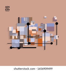 Abstract retro colored mid century background. Modern material design with overlapping geometric shapes. Realistic shadow of paper cut craft. Template with different levels of paper surfaces.