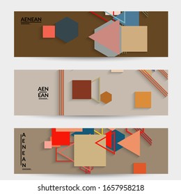 Abstract retro colored mid century background. Modern material design with overlapping geometric shapes. Realistic shadow of paper cut craft. Template with different levels of paper surfaces.