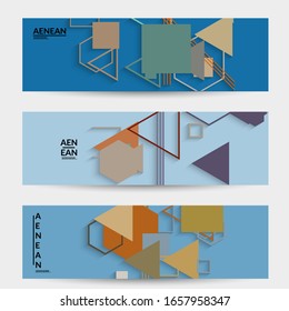 Abstract retro colored mid century background. Modern material design with overlapping geometric shapes. Realistic shadow of paper cut craft. Template with different levels of paper surfaces.