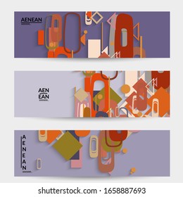 Antecedentes abstractos de color retro a mediados del siglo. Diseño de material moderno con formas geométricas superpuestas. Sombra realista del arte de cortar papel. Plantilla con diferentes niveles de superficies de papel.