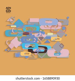Antecedentes abstractos de color retro a mediados del siglo. Diseño de material moderno con formas geométricas superpuestas. Sombra realista del arte de cortar papel. Plantilla con diferentes niveles de superficies de papel.