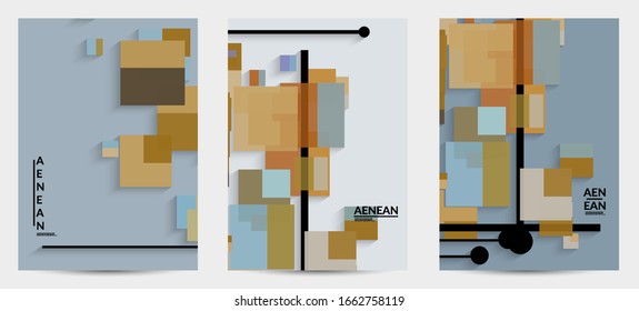 Abstract retro colored mid century background. Modern material design with overlapping geometric shapes. Realistic shadow of paper cut craft. Template with different levels of paper surfaces.