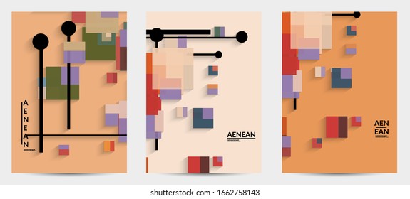 Antecedentes abstractos de color retro a mediados del siglo. Diseño de material moderno con formas geométricas superpuestas. Sombra realista del arte de cortar papel. Plantilla con diferentes niveles de superficies de papel.