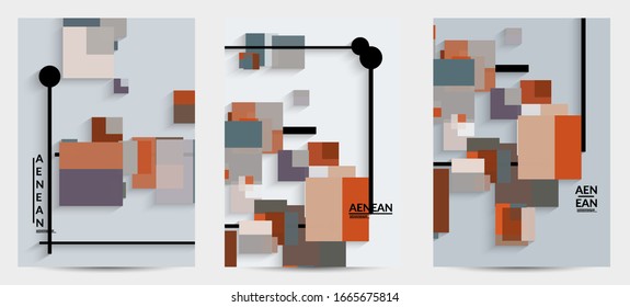 Antecedentes abstractos de color retro a mediados del siglo. Diseño de material moderno con formas geométricas superpuestas. Sombra realista del arte de cortar papel. Plantilla con diferentes niveles de superficies de papel.