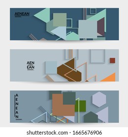 Abstract retro colored mid century background. Modern material design with overlapping geometric shapes. Realistic shadow of paper cut craft. Template with different levels of paper surfaces.