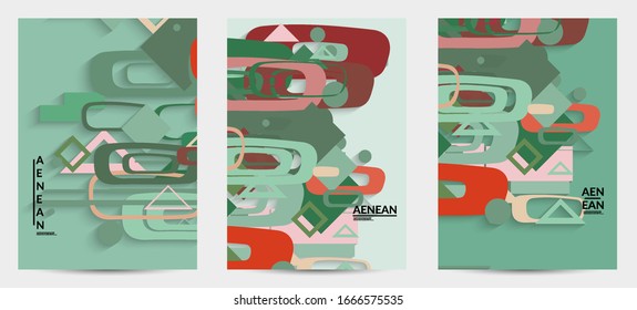 Abstrakter, Retro-farbener Hintergrund Mitte des Jahrhunderts. Modernes Materialdesign mit überlappenden geometrischen Formen. Realistischer Schatten von Papierschnitzerei. Vorlage mit unterschiedlichen Ebenen von Papierflächen.
