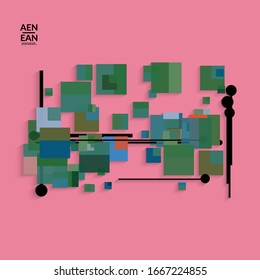 Abstrakter, Retro-farbener Hintergrund Mitte des Jahrhunderts. Modernes Materialdesign mit überlappenden geometrischen Formen. Realistischer Schatten von Papierschnitzerei. Vorlage mit unterschiedlichen Ebenen von Papierflächen.