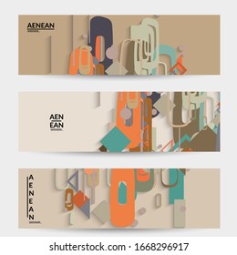 Abstract retro colored mid century background. Modern material design with overlapping geometric shapes. Realistic shadow of paper cut craft. Template with different levels of paper surfaces.