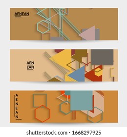 Abstract retro colored mid century background. Modern material design with overlapping geometric shapes. Realistic shadow of paper cut craft. Template with different levels of paper surfaces.