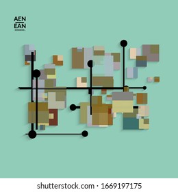 Antecedentes abstractos de color retro a mediados del siglo. Diseño de material moderno con formas geométricas superpuestas. Sombra realista del arte de cortar papel. Plantilla con diferentes niveles de superficies de papel.