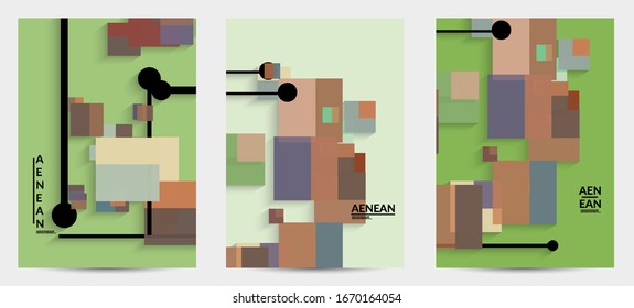 Abstract retro colored mid century background. Modern material design with overlapping geometric shapes. Realistic shadow of paper cut craft. Template with different levels of paper surfaces.