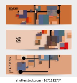 Antecedentes abstractos de color retro a mediados del siglo. Diseño de material moderno con formas geométricas superpuestas. Sombra realista del arte de cortar papel. Plantilla con diferentes niveles de superficies de papel.