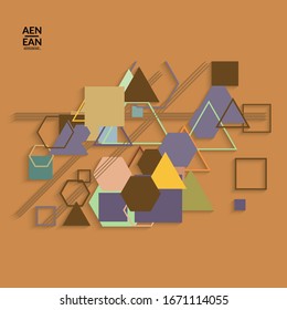 Abstract retro colored mid century background. Modern material design with overlapping geometric shapes. Realistic shadow of paper cut craft. Template with different levels of paper surfaces.