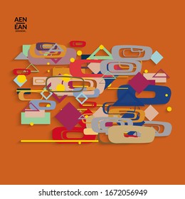 Antecedentes abstractos de color retro a mediados del siglo. Diseño de material moderno con formas geométricas superpuestas. Sombra realista del arte de cortar papel. Plantilla con diferentes niveles de superficies de papel.