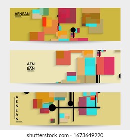 Abstract retro colored mid century background. Modern material design with overlapping geometric shapes. Realistic shadow of paper cut craft. Template with different levels of paper surfaces.